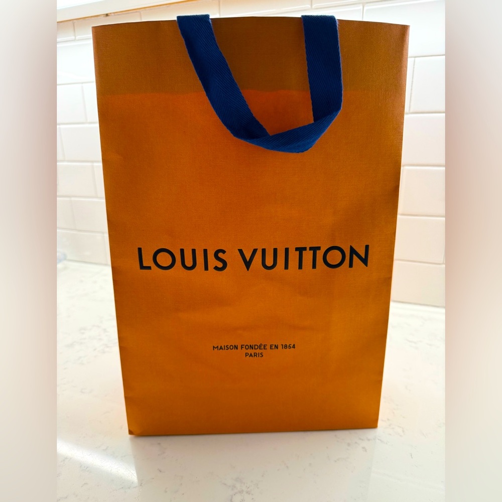 Louis Vuitton Authentic Empty Bold Orange Tote Gift Bag with Blue Handles